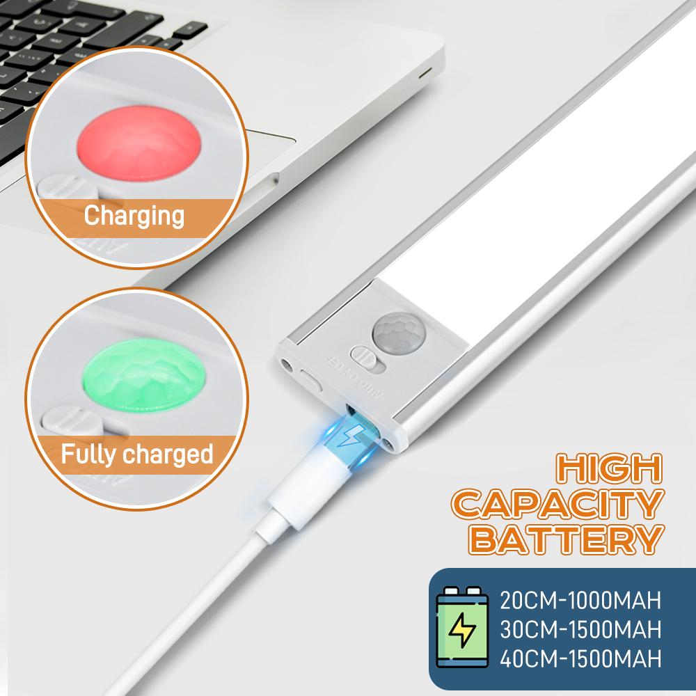 Unterschrank-Bewegungssensorlampe 20 30 cm 3-Farben-Lichtleiste Einstellbares LED-Licht Wiederaufladbare dimmbare magnetische Innen-Nachtlampe