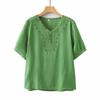 Summer Casual Short-sleeved T-shirt Suit for Women, Loose Large Size Thin V-neck Top Shirt Two-piece Set