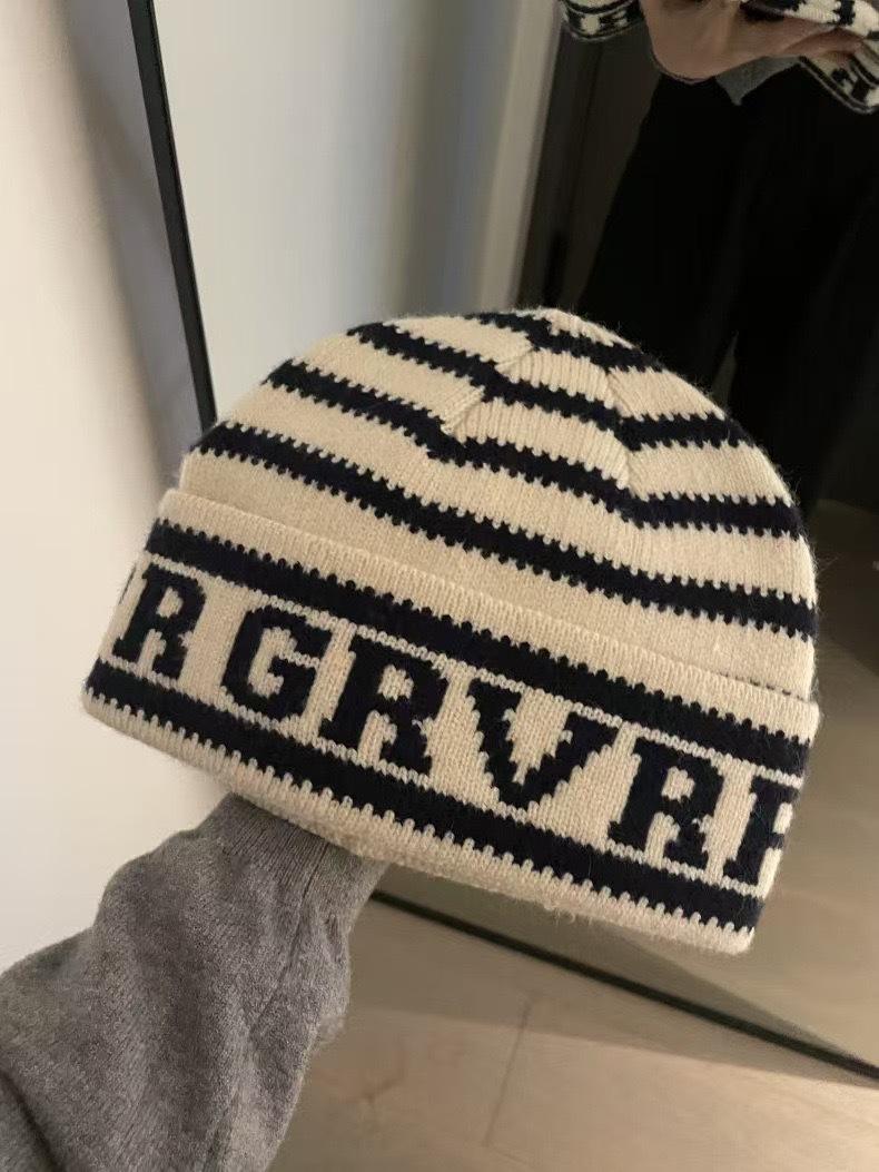 

Осенне-зимняя повседневная универсальная теплая защитная шапка для ушей в стиле интернет-знаменитости, вязаная шапка с полосками и гофрированными буквами Xu Mengjie M（56-58cm） бежевый