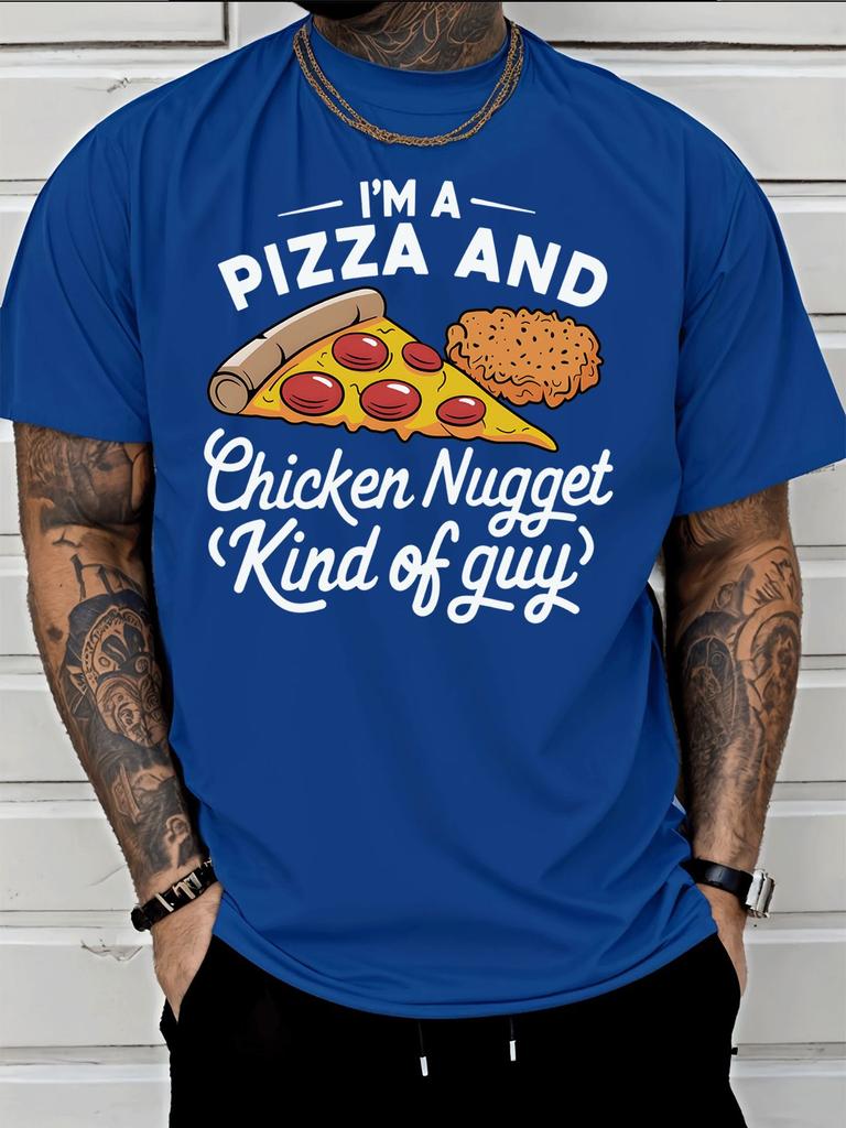 Funny Pizza And Chicken Nugget With Slogan Text Graphic Print Unisexs Crew Neck Short Sleeve Tee Casual Daily Soft Basic Wear Top