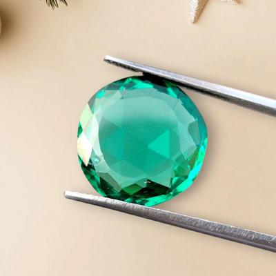 Emerald Shade Round Cheeker Cut Glass Stone, 5.65 Carat Glass Stone, Loose Glass Stone, 13x5 MM Size Round.