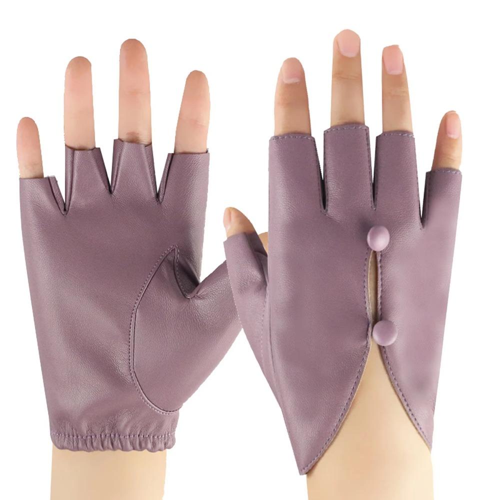 PU Leather Half Finger Gloves Button Hole Leather Gloves Stylish Women Leather Gloves  Performance