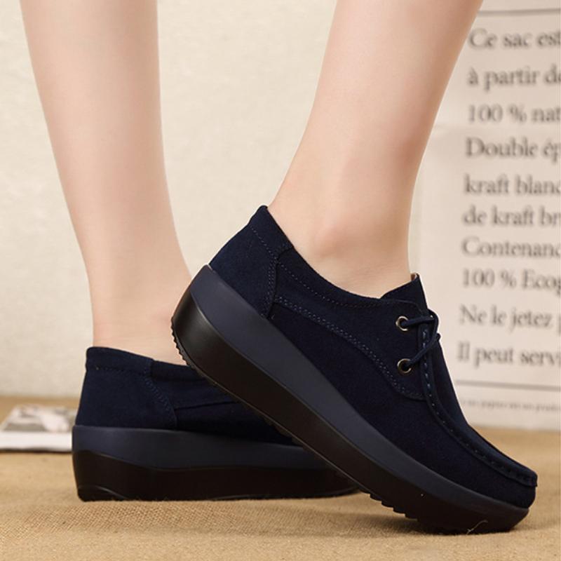 Lace-up Women Platform Shoes Fashion Wedge Heels Leather Casual Walking Shoes Elegant Working Shoes Loafers for Mother