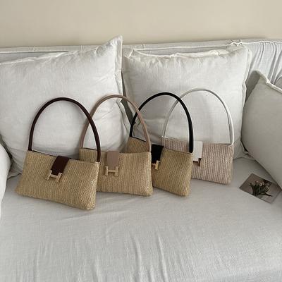 Jarní oblíbená velkokapacitní slaměná tkaná taška pro ženy na jaro a léto Nová módní taška přes rameno Casual Beach Small Square Bag