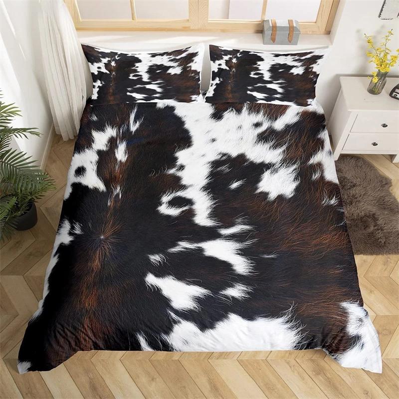Cowhide King Queen Duvet Cover Patchwork Cow Fur Print Bedding Set Animal Quilt Cover Western Cowboy Polyester Comforter Cover