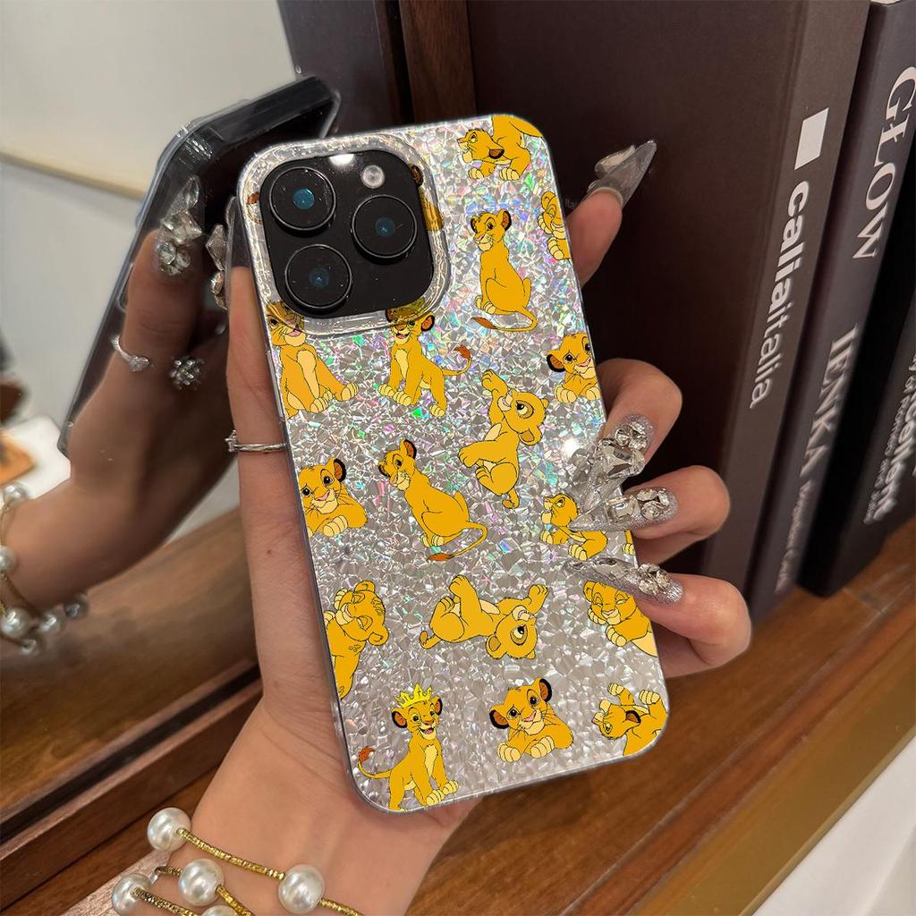 Case for iphone 17 Pro 13 15 12 XS Max 16 Plus 14 11 18 Pro Max Air XR Golden Lion Cubs Group Sparkle Crackle Foil Acrylic TPU Phone Case