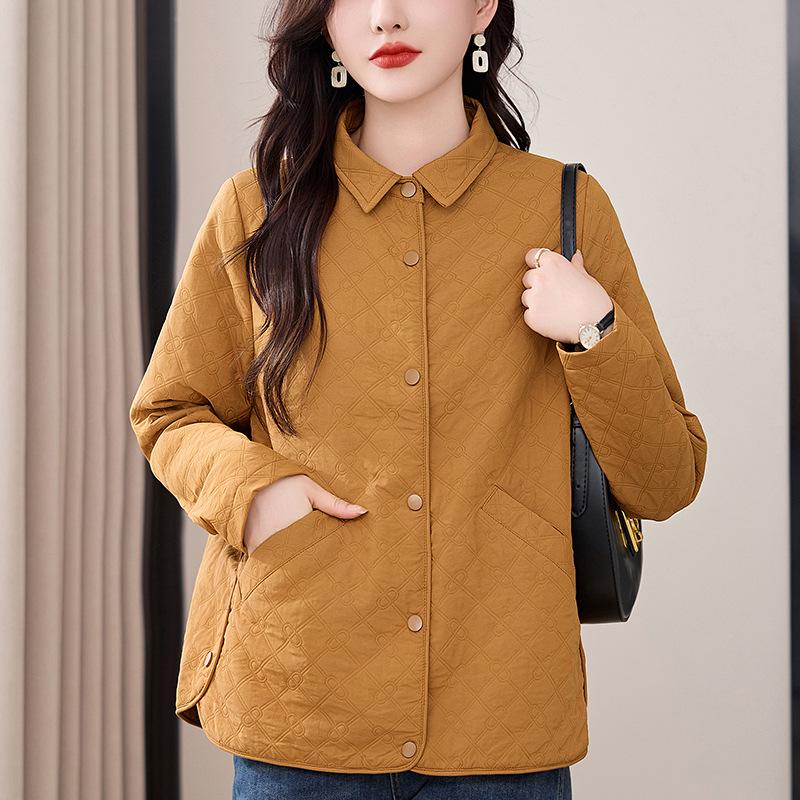 Argyle Women's Loose Lapel Jacket - Spring/Autumn 2024 Fashion for Middle-Aged Mothers, Plus Size, Casual Versatile Top