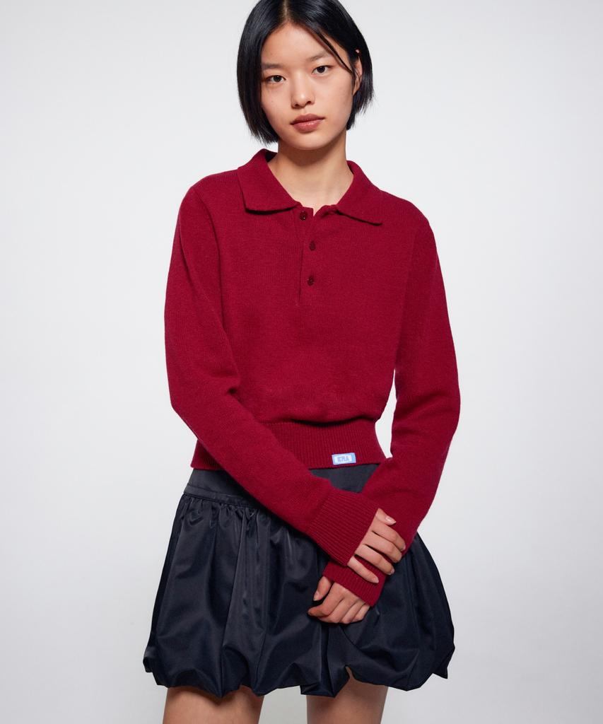 ERA Women Wool Blend Polo Sweater - Deep Burgundy
