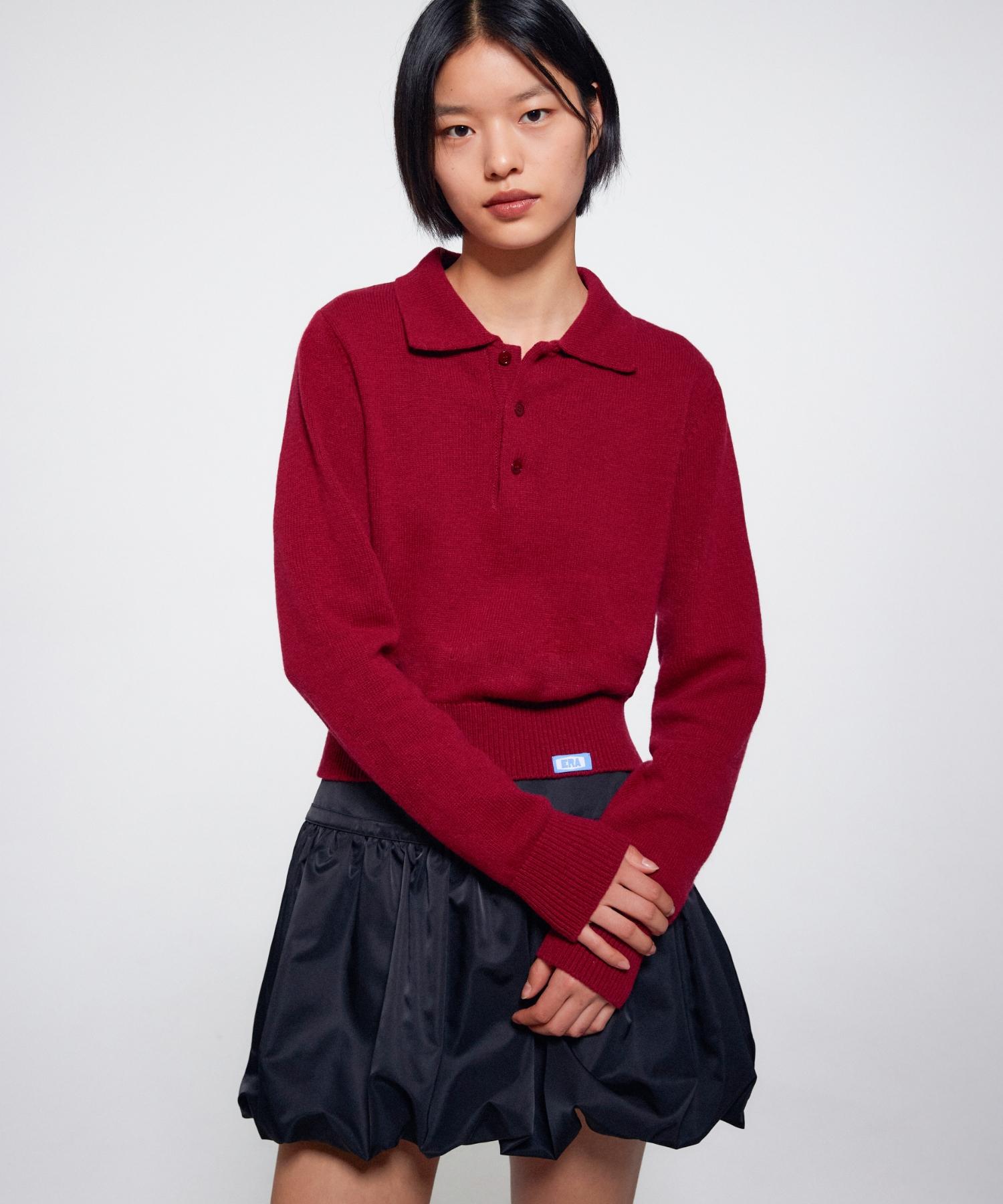 Ira Women Wool Blend Polo Sweater - Deep Burgundy Deep Burgundy/Os