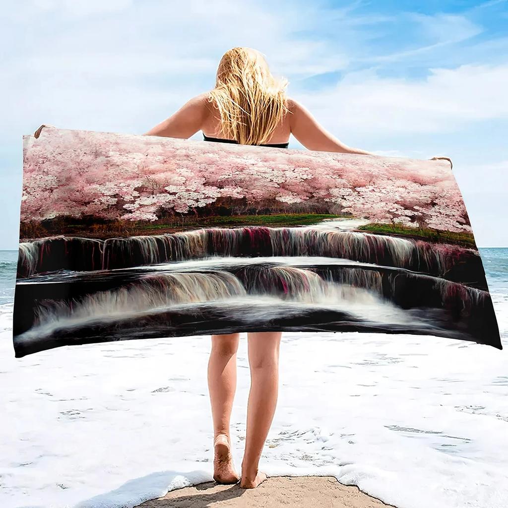 Fantasy Cherry Blossom Print Beach Towel Lightweight Bath Towel Sport Bar Spa Travel Towels Microfiber Quick Dry Swimming Cover