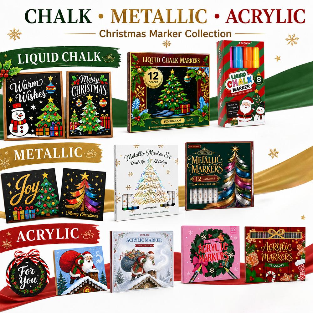 Christmas Gift Box Acrylic Paint Marker Set with Light Board for Kids DIY Drawing Art Craft