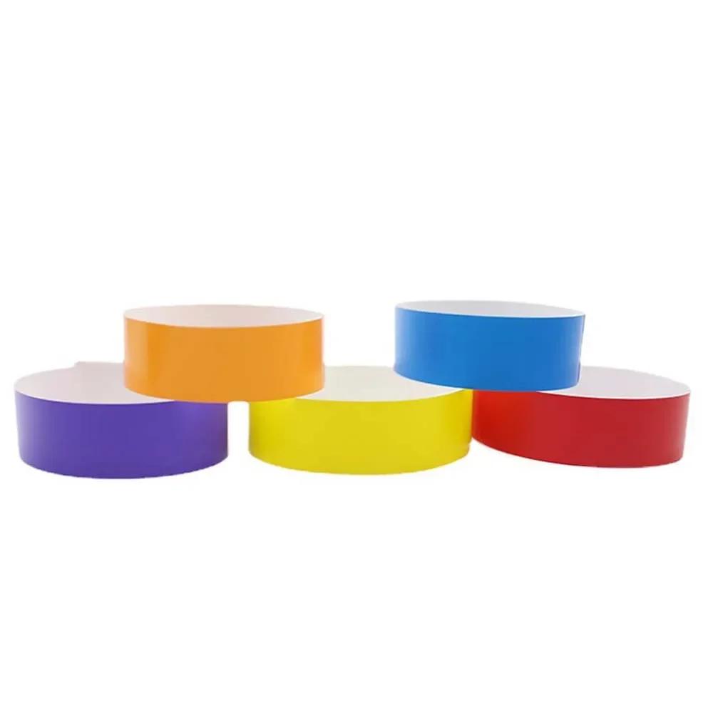100pcs  Waterproof Paper Wristbands Bracelet Solid Color Disposable Count Identification Mark Tamper-Proof for Events Party