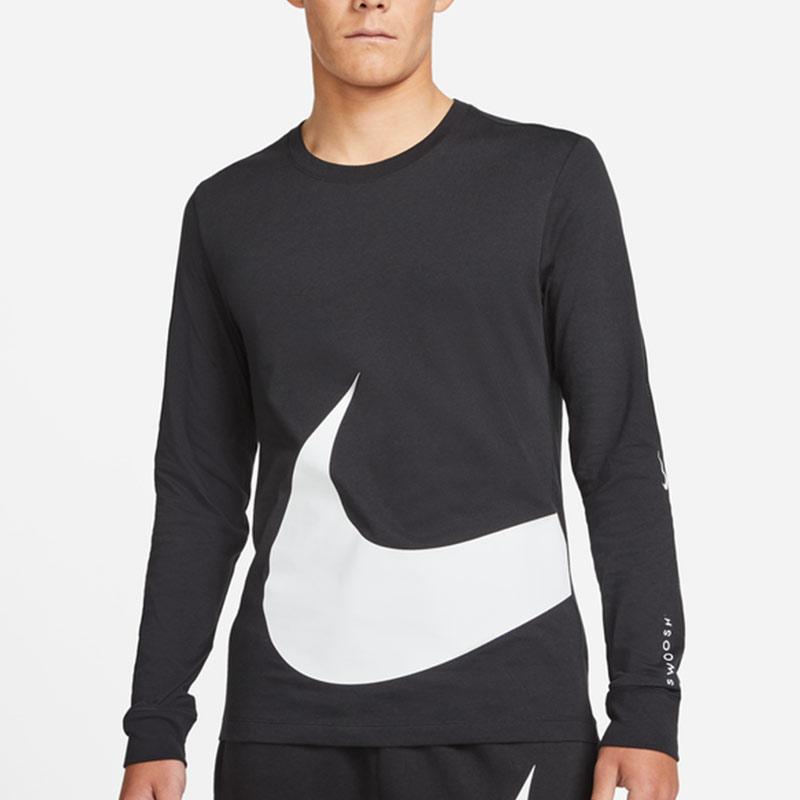 Nike Tricou cu mânecă lungă, cu logo, cu decolteu, îmbrăcăminte sport, bărbați, negru, DD3396-010
