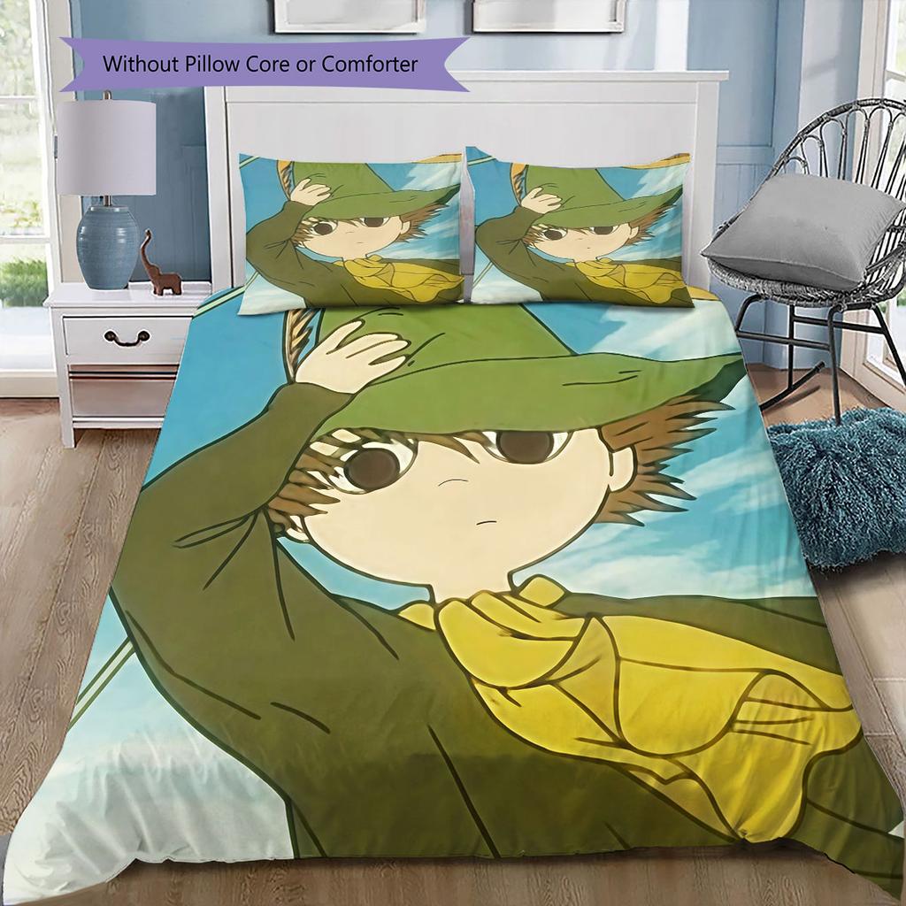 Snufkin Kunstmuster Bettwäsche Heimdekoration Geburtstagsgeschenk ( 1 Bettbezug + 2 Kissenbezüge, ohne Füllung),Fanartikel.