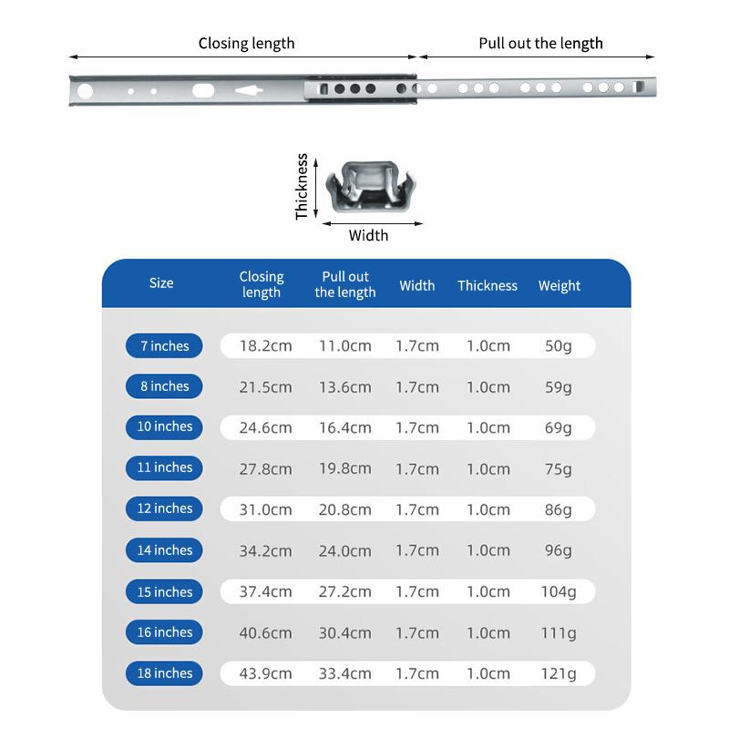 2 Conjuntos de Corrediças de Gaveta com Rolamento de Deslizamento Suave 17mm de Largura Deslizamento Bidirecional Corrediças de Gaveta 8"-17" Acessórios de Ferragens Trilho de Gaveta