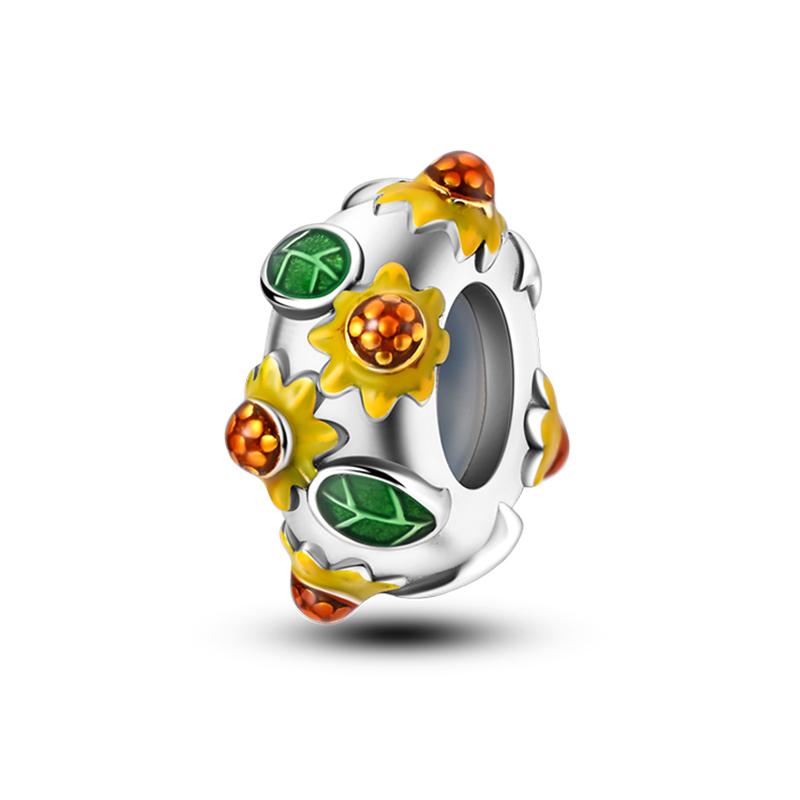 Copper Craft Plum Blossoms Azaleas Sunflowers Cherry Blossoms Sparkling Zircon Beads Charms Birthday Diy Exquisite Jewelry