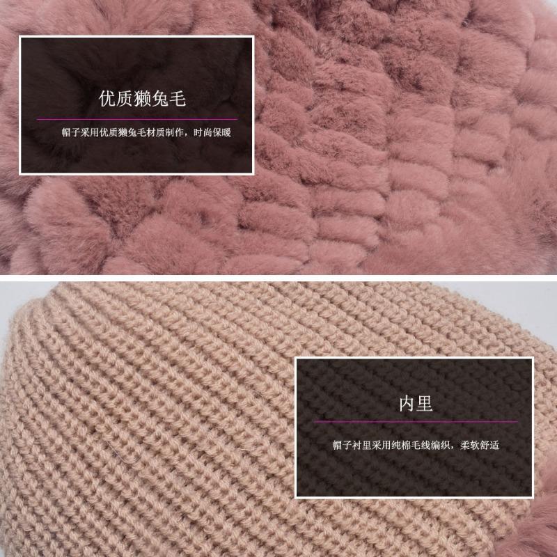 Middle-aged Rex rabbit hair hat female autumn and winter warm elderly grandmother ear protection fur mother wool scarf