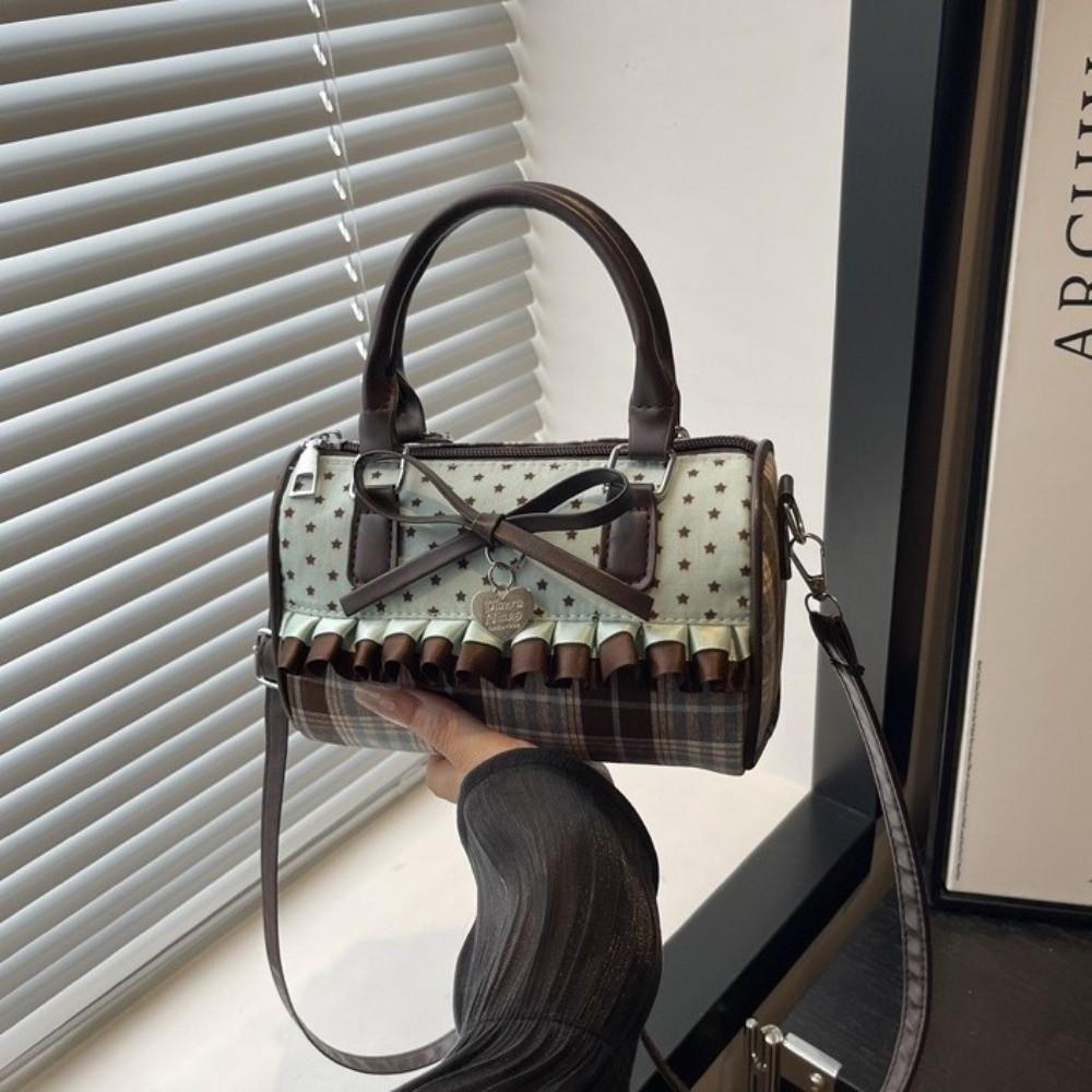 Portable Bowler Bag Exquisite Crossbody Bag Vintage Bow Polka Dot Handbag  Daily Use