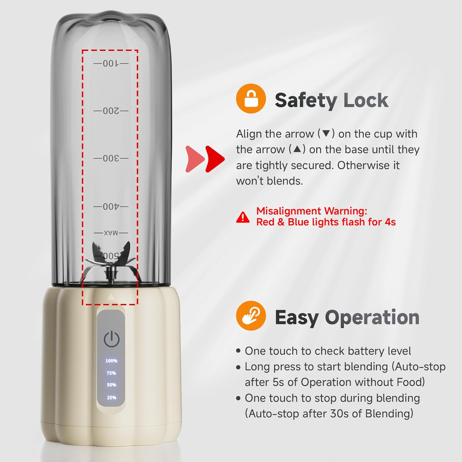 COKUNST 17Oz Portable Blender with 6 Blades, USB-C Rechargeable Personal Smoothie Maker for Shakes & Juices, Compact Mini Mixer for Home, Office &