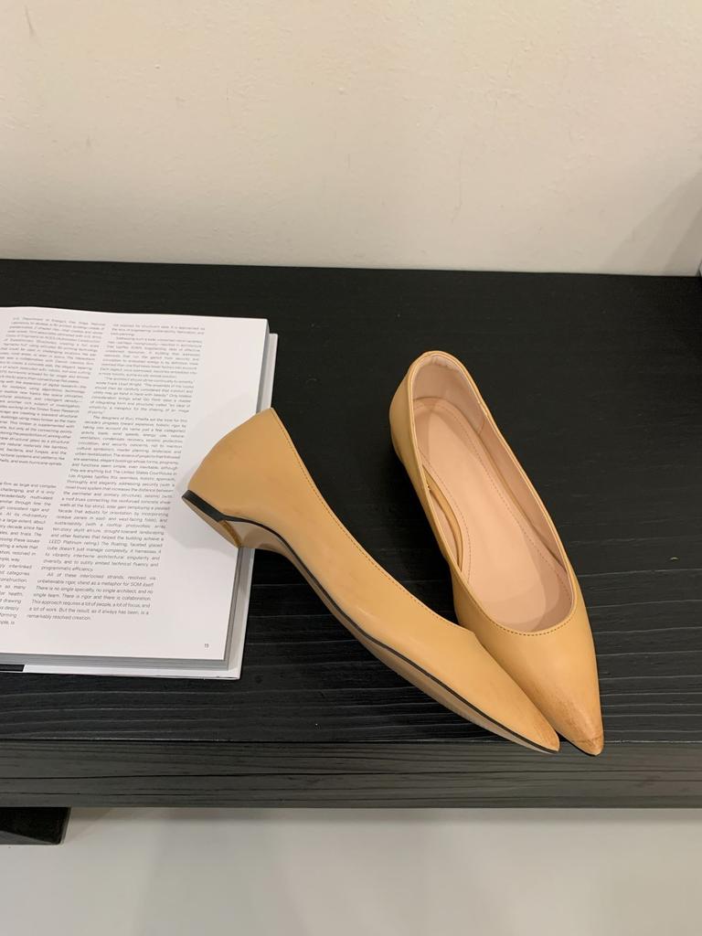 One-word button polished pointed French Mary Jane single shoes 2025 spring new retro low-heeled flat shoes