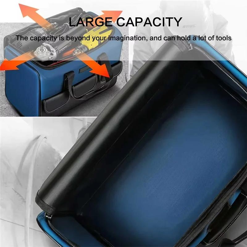 Mouth Heavy Duty Tool Bag with Reinforced Bottom Multi Compartment Storage Large Capacity Organizer for Construction Site Tools