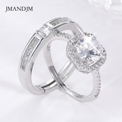 Couple Ring Open Diamond Ring Wedding Ring Simulation Wedding Ring Men's and Women's Silver Plated Ring Women's Jewelry