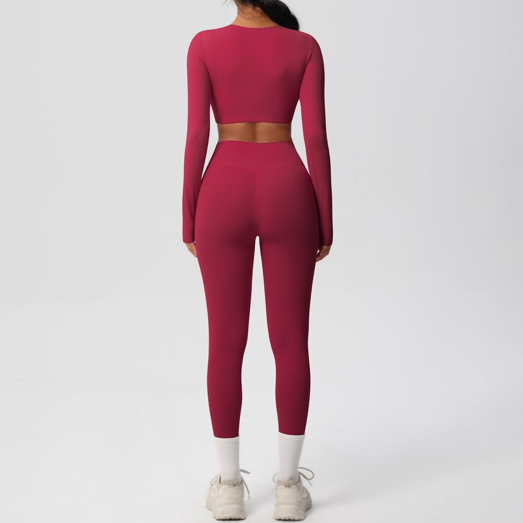 Solid Color Double-sided Nylon Brushed Nude Tight Fitting Sports Yoga Suit Set, Running And Fitness Two-piece Set