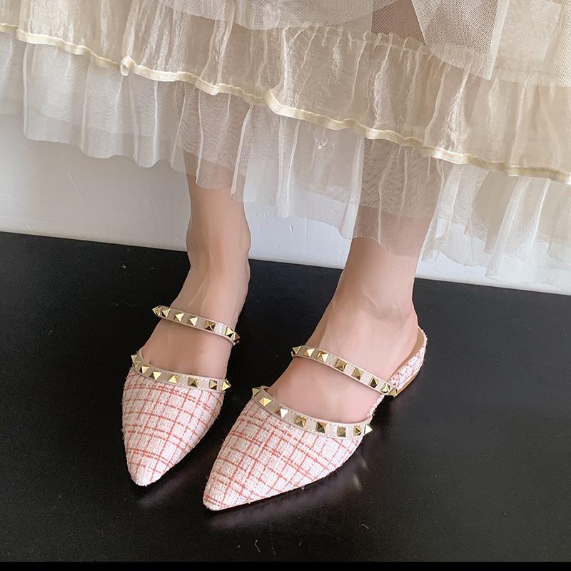 Hot Sale Summer Women Slippers High Heel British Style Pointed Rivet Design Banquet and Professional Wear Ladies Casual Sandals