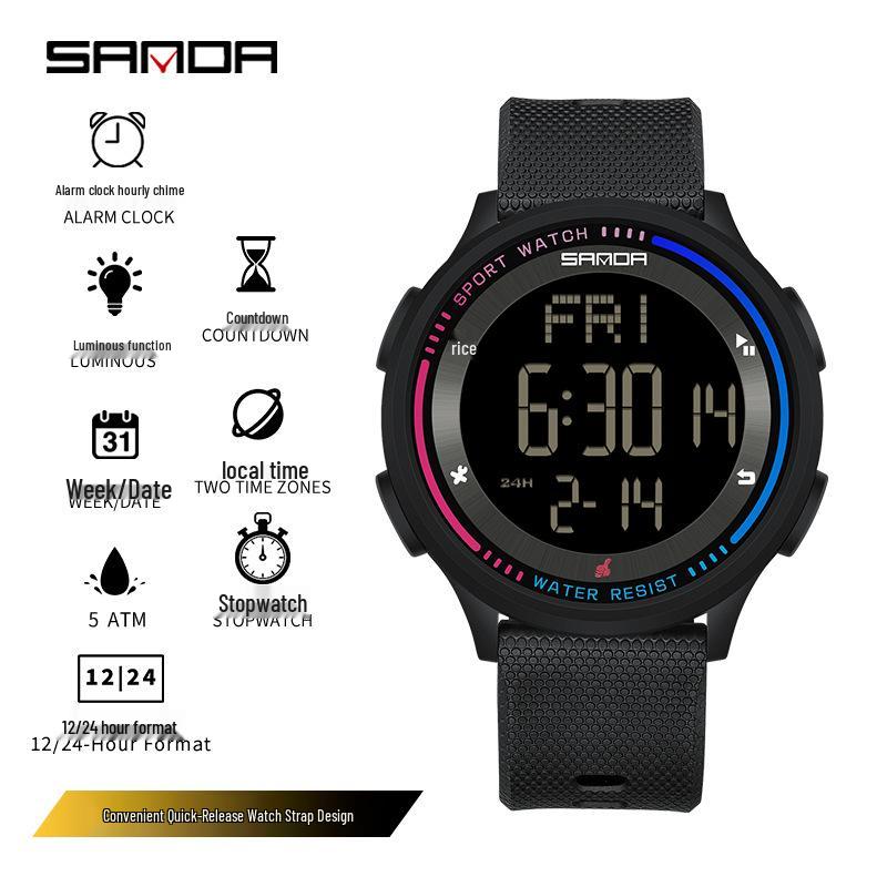Sanda Leuchtende Wasserdichte Unisex Multifunktionale Armbanduhr: Trendig & Modisch für Jugendliche