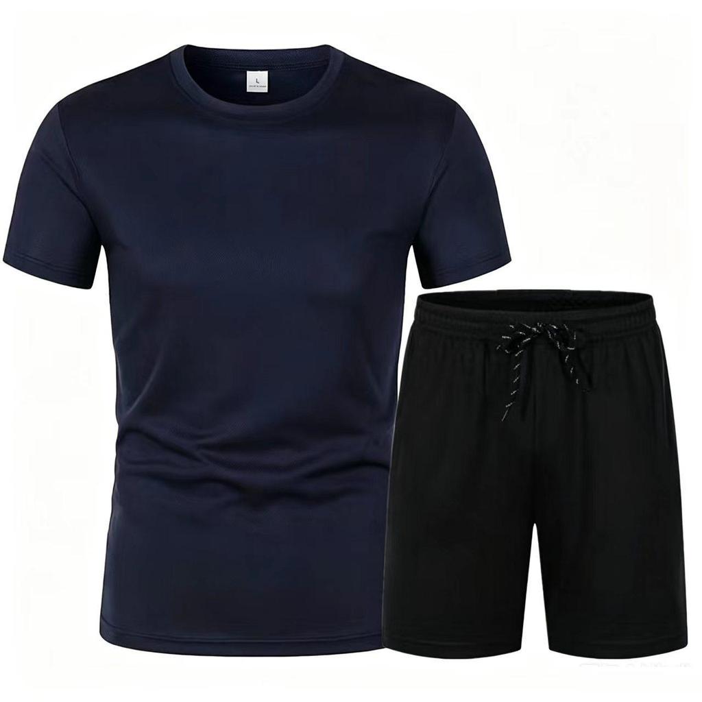 Set Sportivo Casual Estivo a Rapida Asciugatura da Uomo - T-shirt e Pantaloncini Monocolore Traspiranti