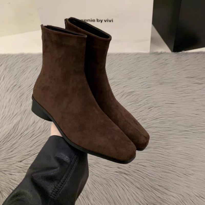 2025 Women's French Chunky Heel Ankle Boots - New Autumn/Winter Slimming Martin Stacked Boots