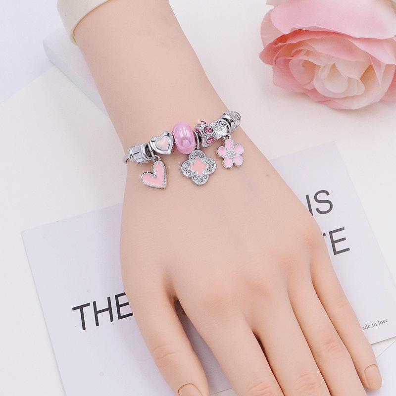 Adjustable Chain Bracelet With Diamond Clover Heart Flower Beads Luxury Charm Bangle For Women
