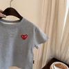 Kids Cotton Striped Heart Short Sleeve T Shirt for Boys and Girls Summer Round Neck Base Layer