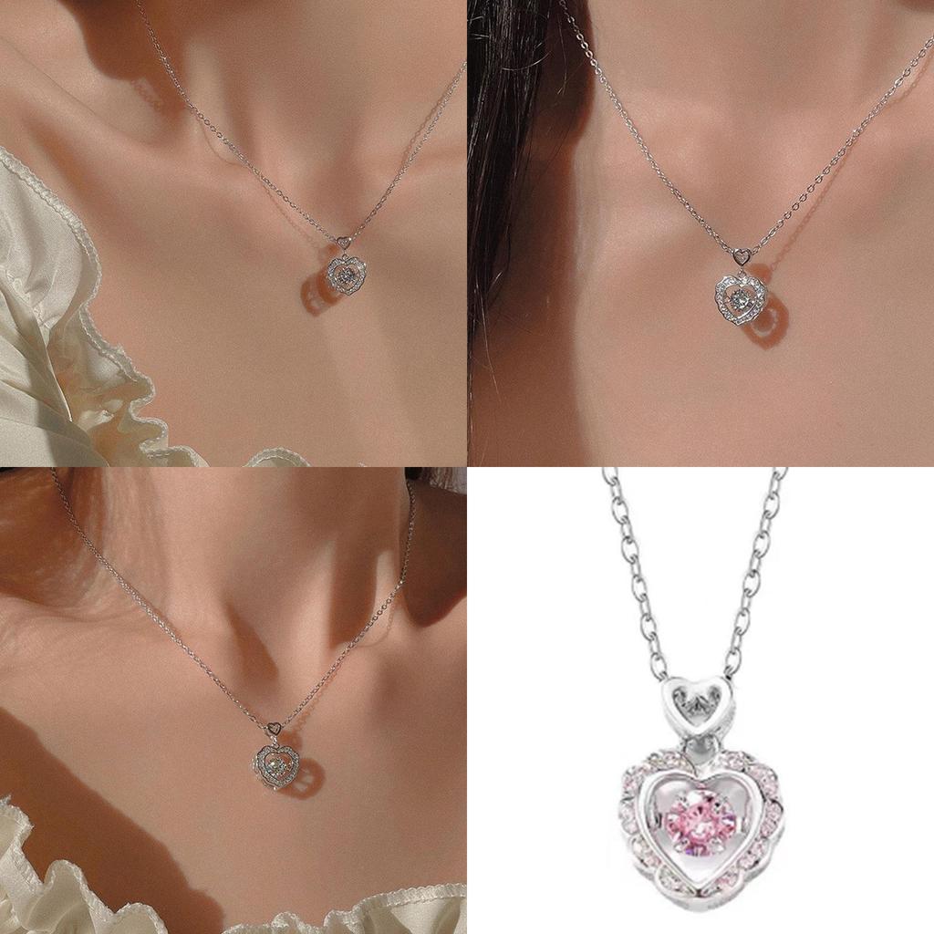 Alloy Material Electroplated Process Heart-shaped Pendant O Chain Style 41cm-50cm Length Pink And White Love Hearts