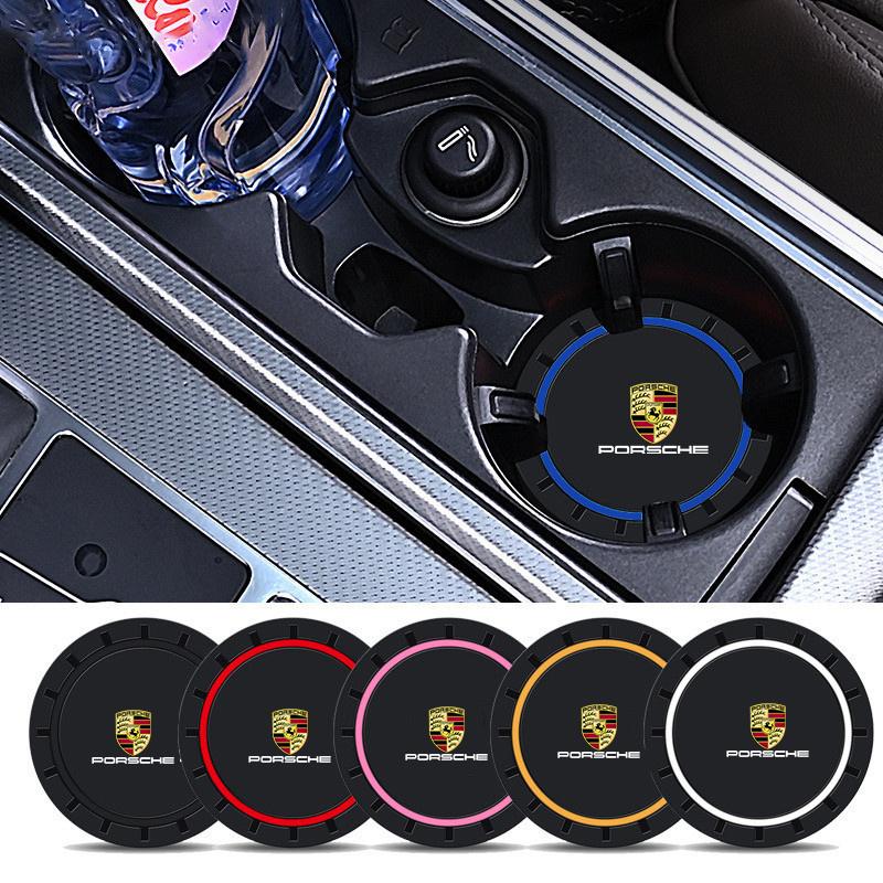 2pcs Car Non-Slip Mat Coasters Pads Water Cup Slots For Porsche Panamera Cayenne Taycan 911 718 Macan Carrera-GT 928 944 968 944