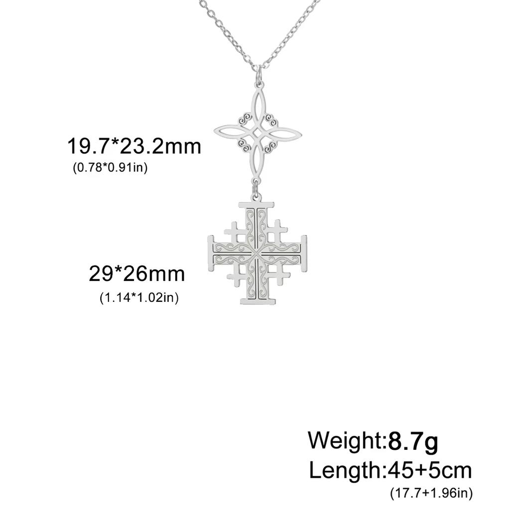 Jerusalem Cross Witch Knot Necklace Stainless Steel Vintage Pentacle Tetragrammaton Necklaces Triple Protection Jewelry
