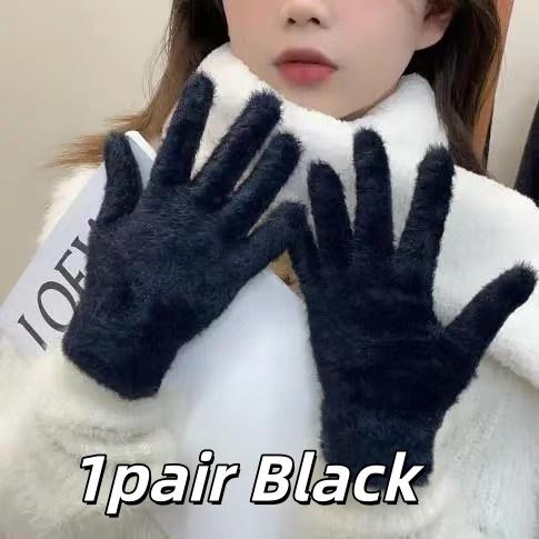 

1pair Fashion Winter Five Finger Gloves Solid Color Sweet Glove Women Outdoors Cycling Snowfield Plush Warm Cold-Proof Gloves One size fits all