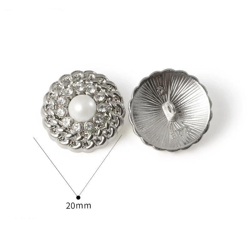 Luxury Hollow Out Pearl Rhinestone Metal Buttons 2Pcs for DIY Sewing Suit Dress Bag Decor Accessory