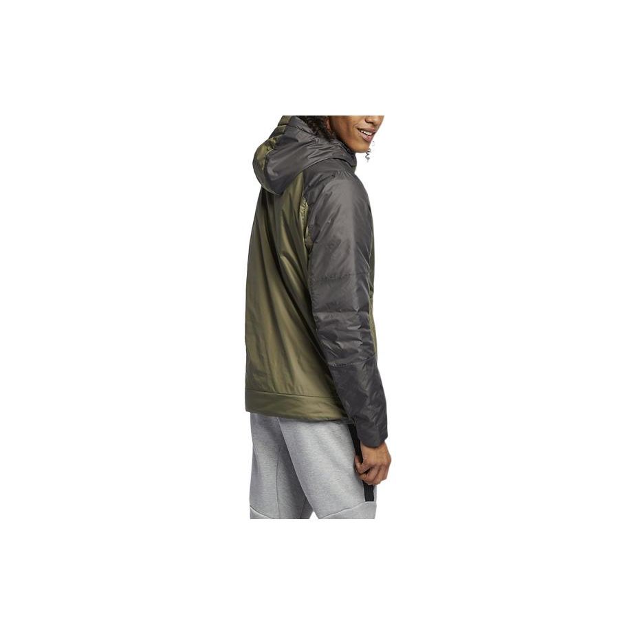 Nike Logo Printed Casual Hooded Windproof Warm Cotton Jacket Men Jackets Army-Green AJ7957-222