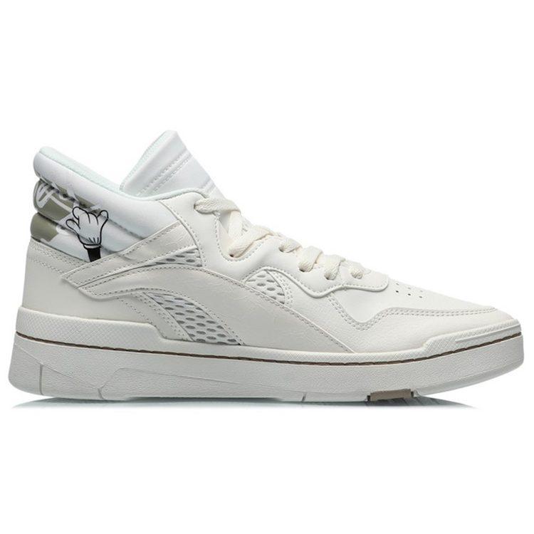 Li Ning Superwave Textile, Synthetic Leather Slip Resistant Abrasion Resistant Mid Top Skateboard Shoes Men's White AGCQ061-1