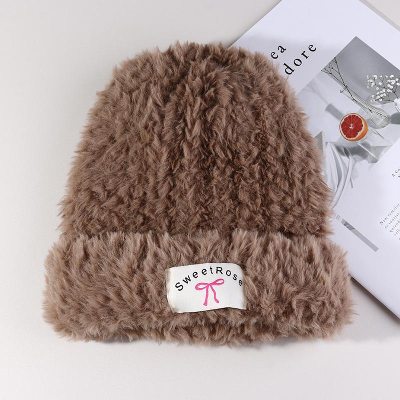 Women's Warm Autumn and Winter Knitted Hat Bow Korean Warm Plush Ear Protection Head Hat