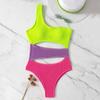 Damen Bademode Kontrastfarben Wirbel Ein Schulterfrei Ausgeschnitten Damen Monokini für Strand