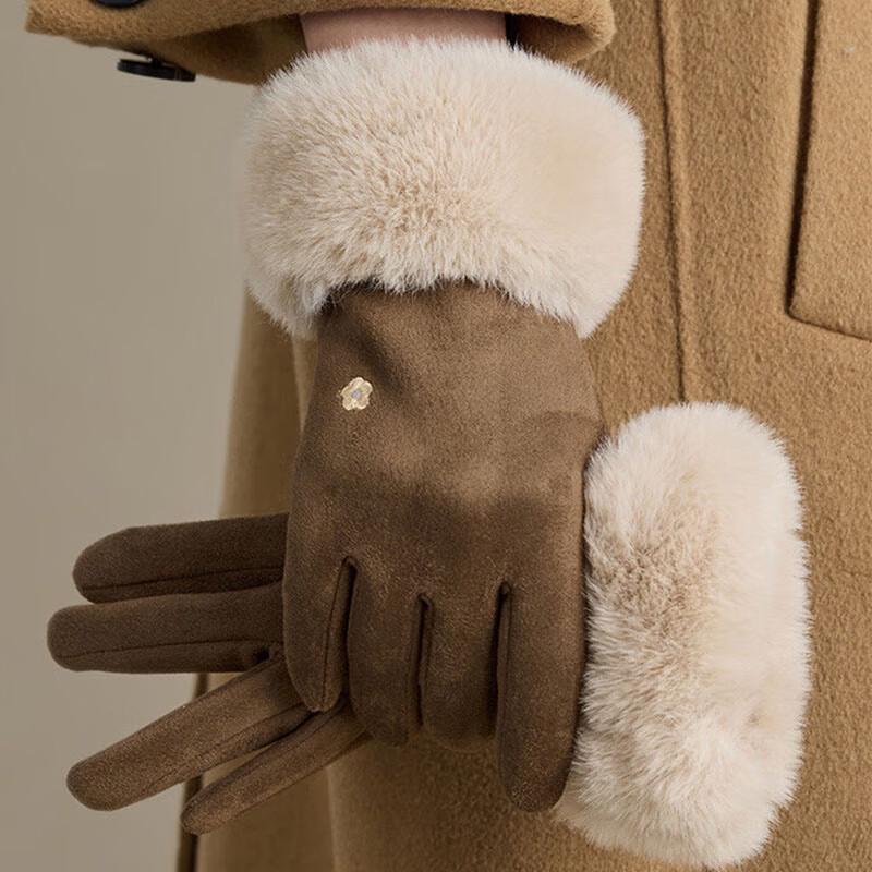 JIUMU Women's Autumn/Winter Suede Warm Touchscreen Gloves