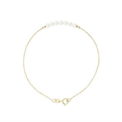 Bracelet - - 7 Freshwater Cultured Pearls 3-4 Mm - 9ct Yellow Gold - Length 18 Cm - Women