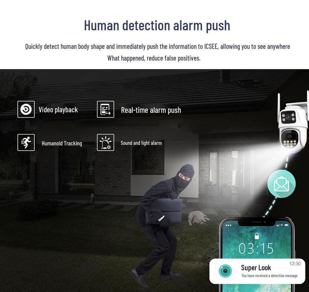 ICSee PTZ Dual-Lens 3MP HD Wireless Surveillance Camera with Dual-Screen