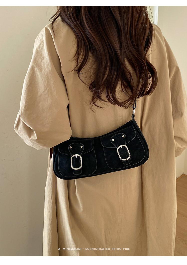 

Korean Style Y2K Aesthetic Mini Shoulder Bag Women Vintage Double Buckle Underarm Bag Streetwear PU Leather Crossbody Purse чёрный