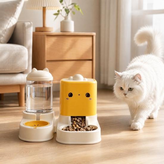 jijijing 2Pcs/Set Automatic Pet Feeders, Cat Food Feeder And Water Dispenser, Large Capacity Dispenser for Indoor Cats