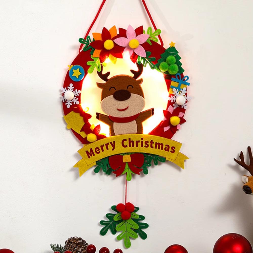New Christmas Wreath with Lights Children Handmade Diy Creative Christmas Pendant Kindergarten Decoration