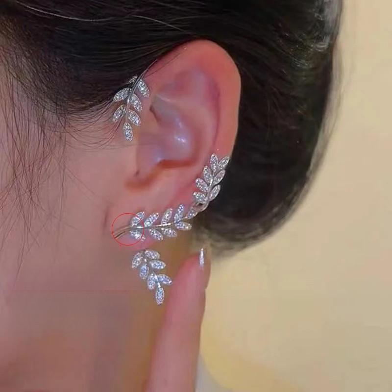 Silver Plated Metal Leaf Butterfly Clip Earrings for Women Ear Clips  Sparkling Zircon Ear Cuff Fashion Jewelry