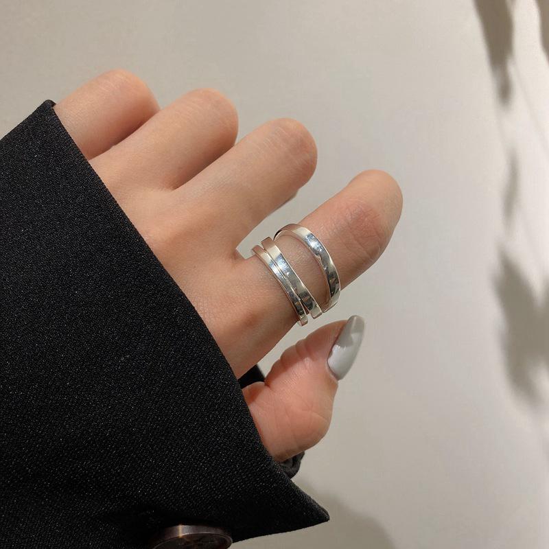 S925 Sterling Silver Heart & Chain Geometric Index Finger Ring Set